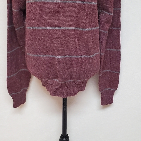 VINTAGE 70s Arrow Blazer Collection Knitwear Maroon Grey Striped Sweater Medium - Picture 4 of 10